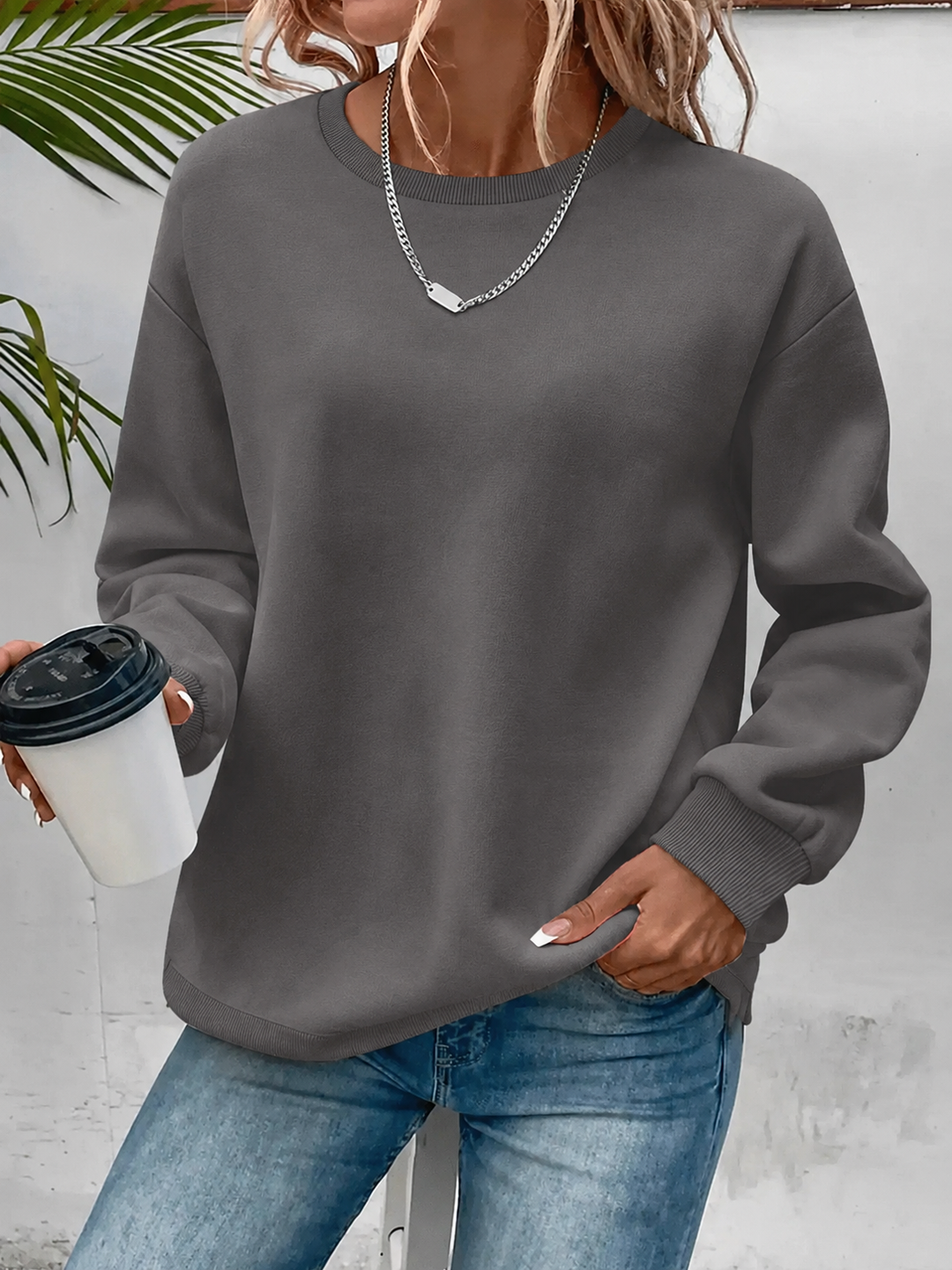 Damen Bluse im Sweatshirt-Stil für den Alltag in Dunkelgrau