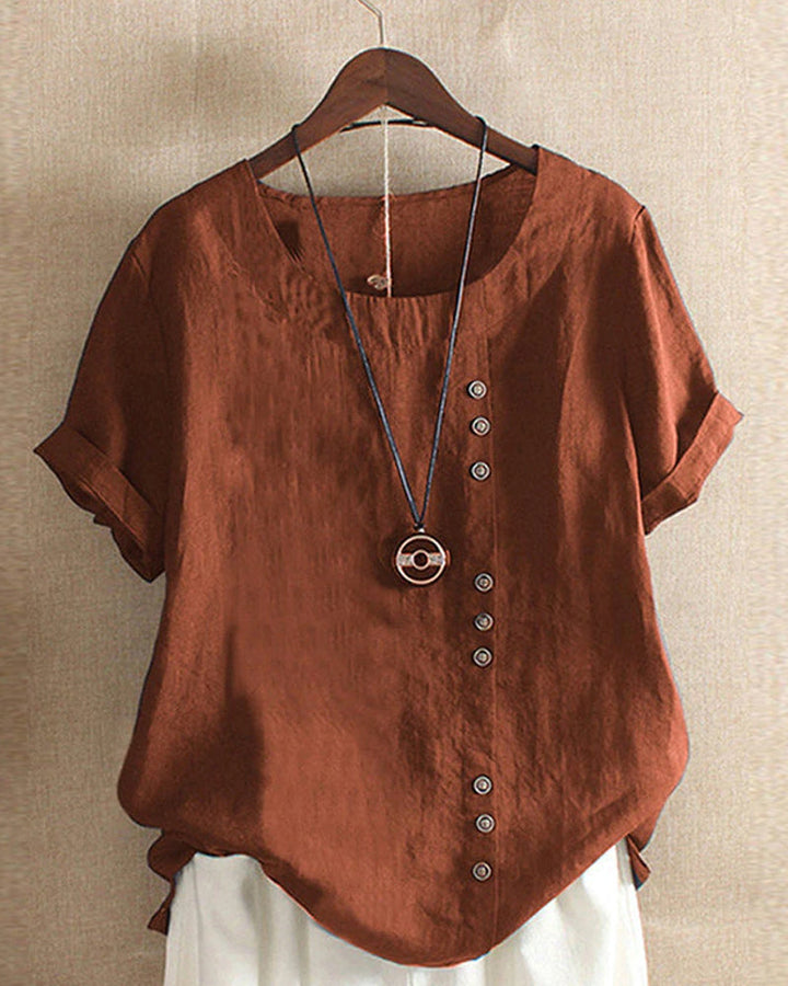 Damen Bluse Kurzarm im Casual-Look in Braun