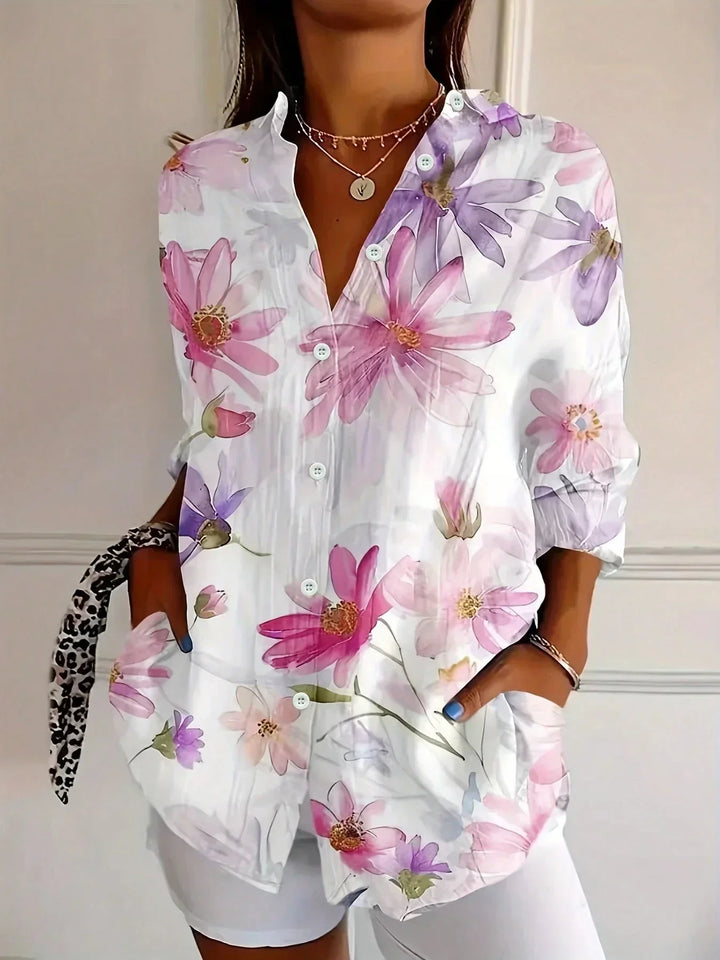 Damen Bluse mit lebendigen Mustern in Weiß