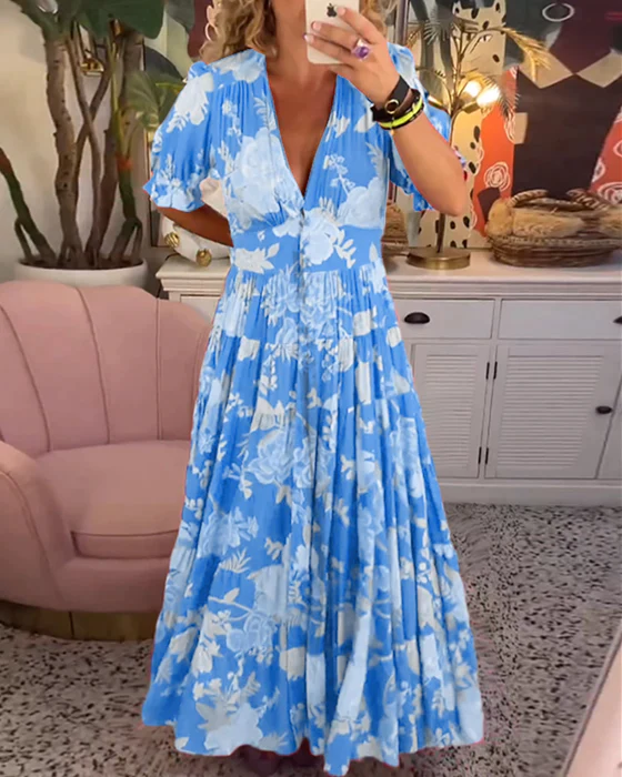 Damen Blüten Sommerkleid in Blau