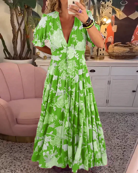 Damen Blüten Sommerkleid in Grün