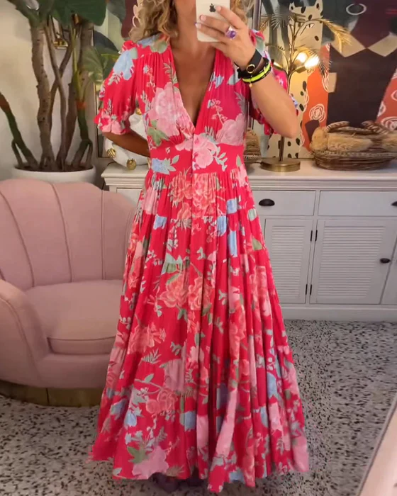 Damen Blüten Sommerkleid in Rot