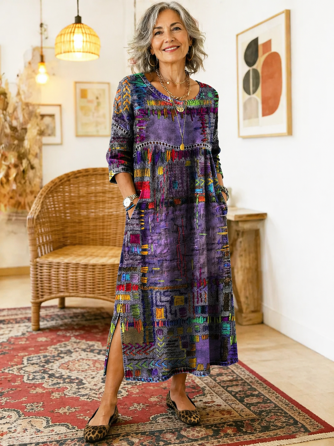 Damen Boho-Kleid mit Ethno-Patchwork (3)