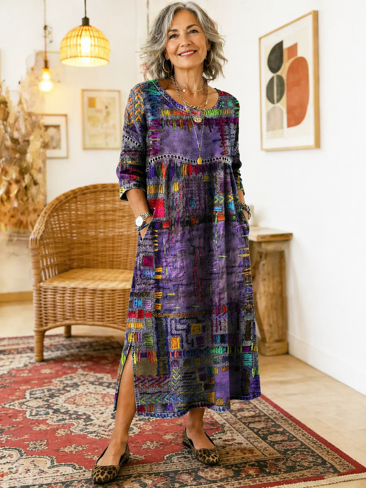 Damen Boho-Kleid mit Ethno-Patchwork (3)