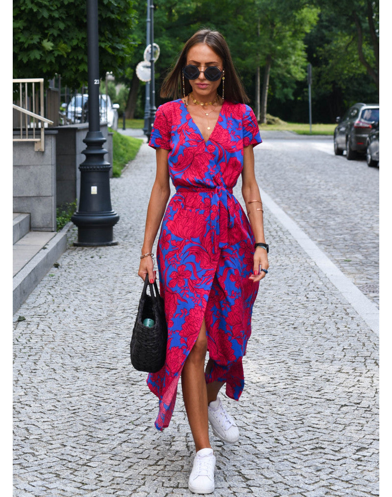 Damen Boho Maxikleid für Hochzeitsgäste in Rot Blau
