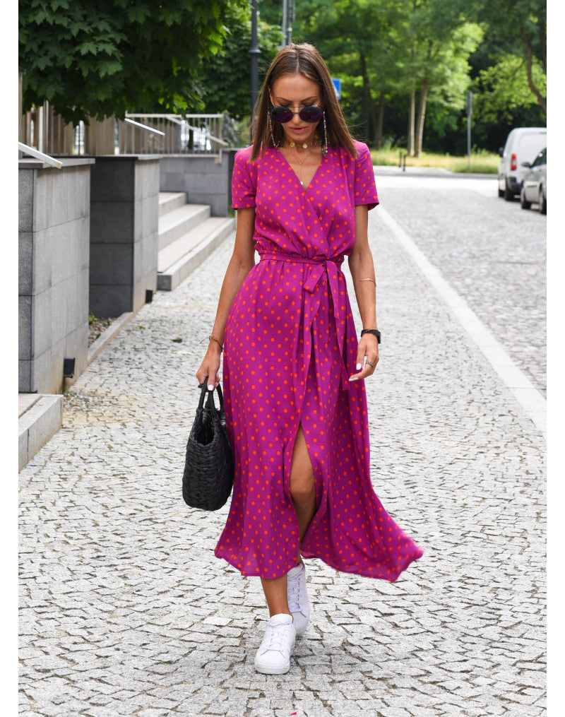 Damen Boho Maxikleid für Hochzeitsgäste in Rote Punkte 1