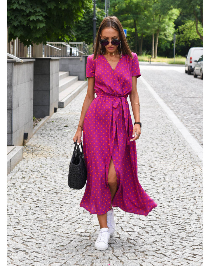 Damen Boho Maxikleid für Hochzeitsgäste in Rote Punkte 1