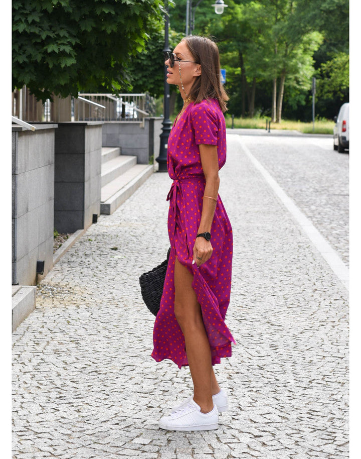 Damen Boho Maxikleid für Hochzeitsgäste in Rote Punkte 3