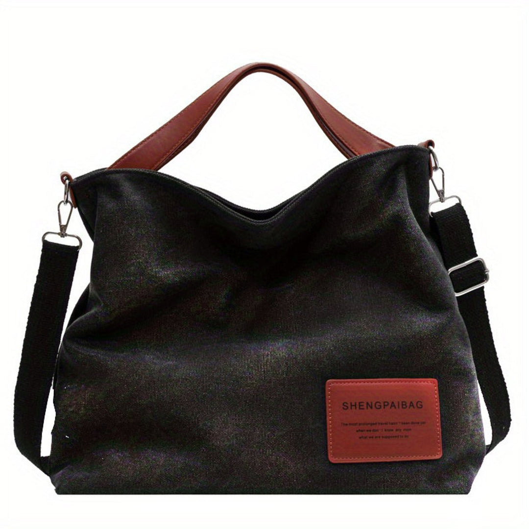 Damen Canvas Schultertasche für den Alltag in Schwarz