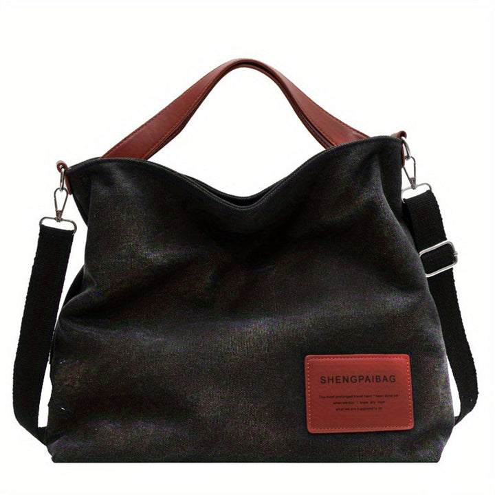 Damen Canvas Schultertasche für den Alltag in Schwarz