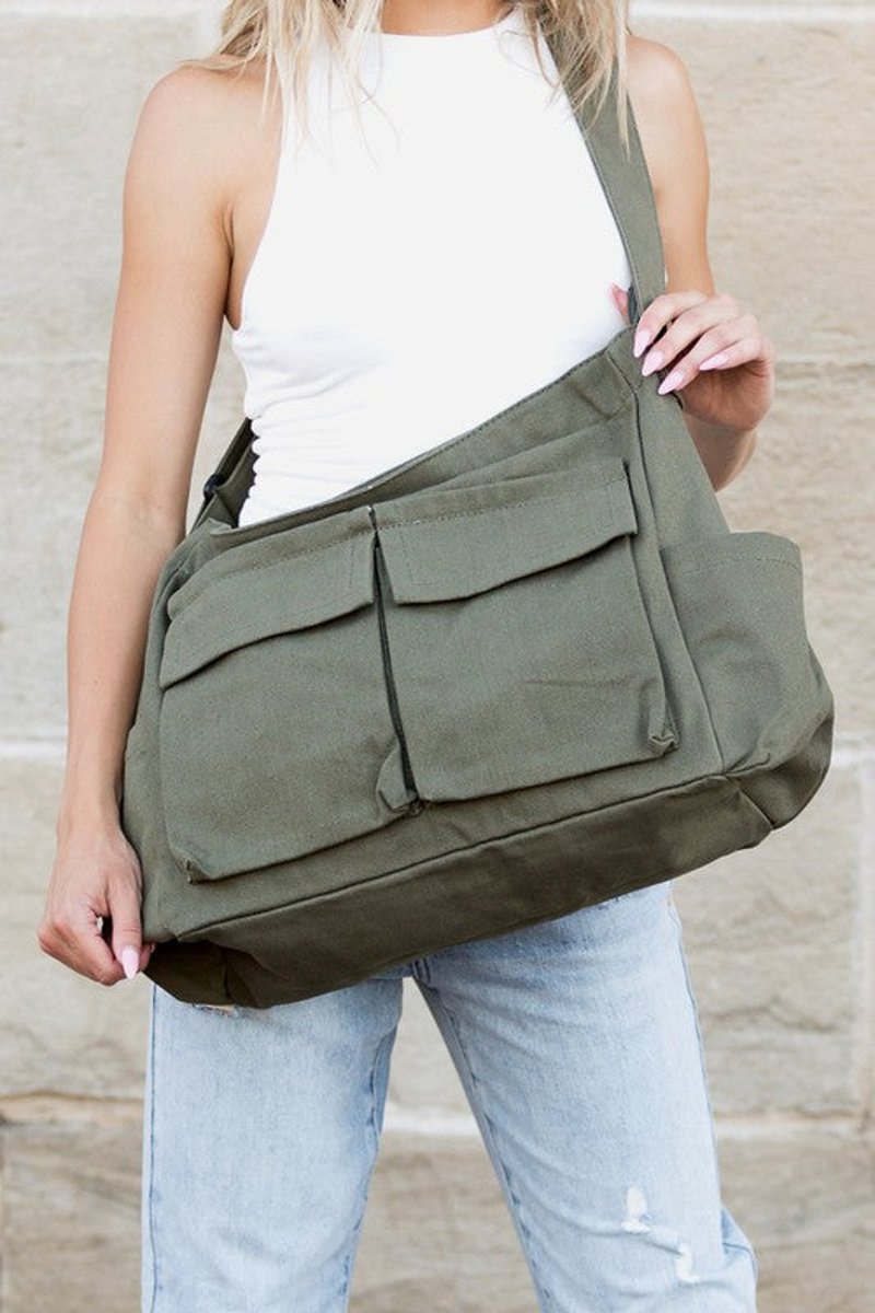Damen Canvas Umhängetasche für jeden Tag in Olivgrün