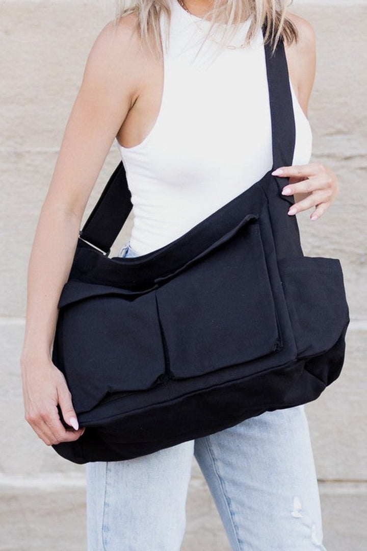 Damen Canvas Umhängetasche für jeden Tag in Schwarz