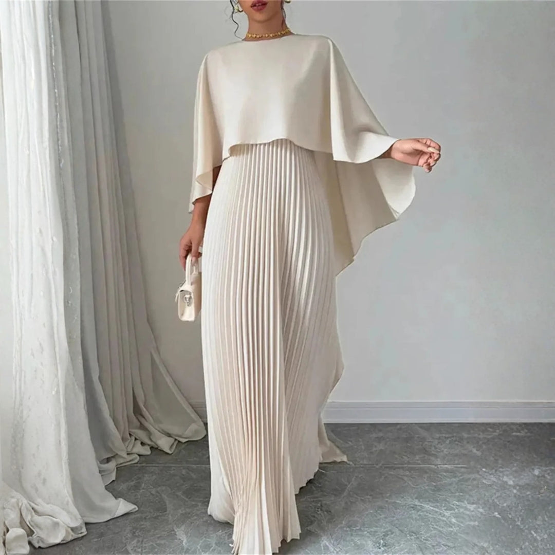 Damen Cape-Maxikleid für elegante Hochzeitsgäste in Beige