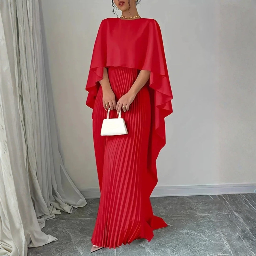 Damen Cape-Maxikleid für elegante Hochzeitsgäste in Rot