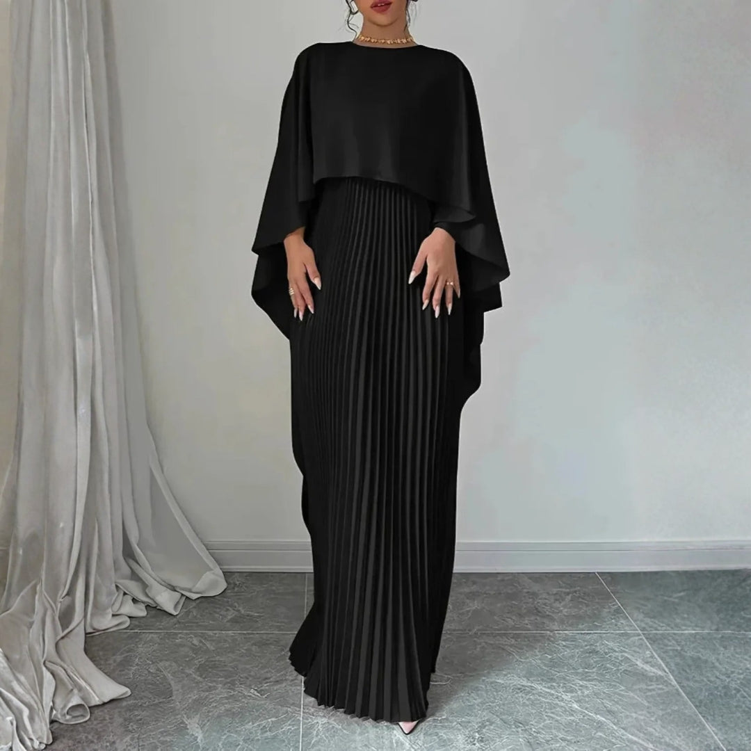 Damen Cape-Maxikleid für elegante Hochzeitsgäste in Schwarz