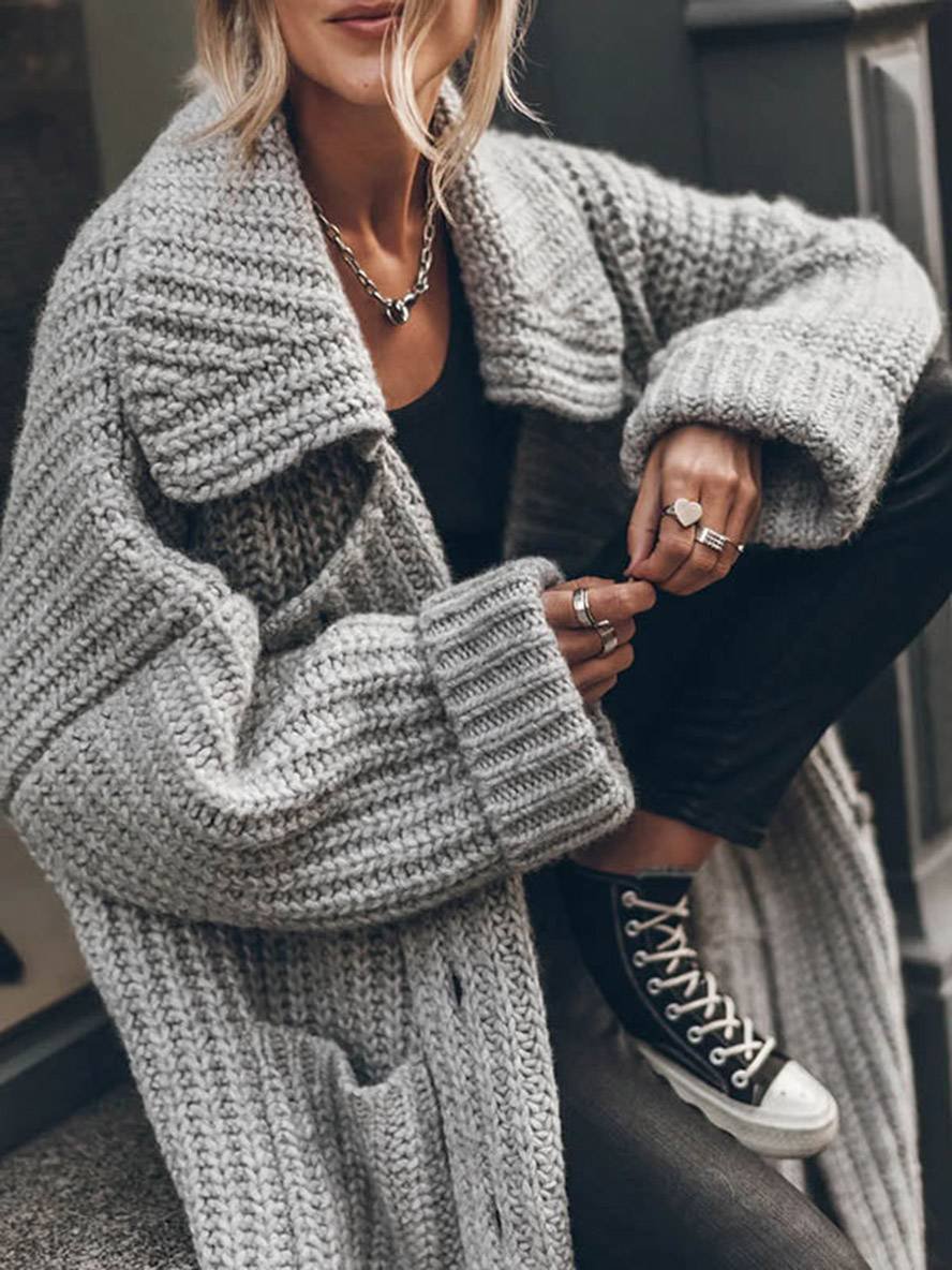 Damen Cardigan aus Rippstrick, Oversized Maxi-Schnitt (5)