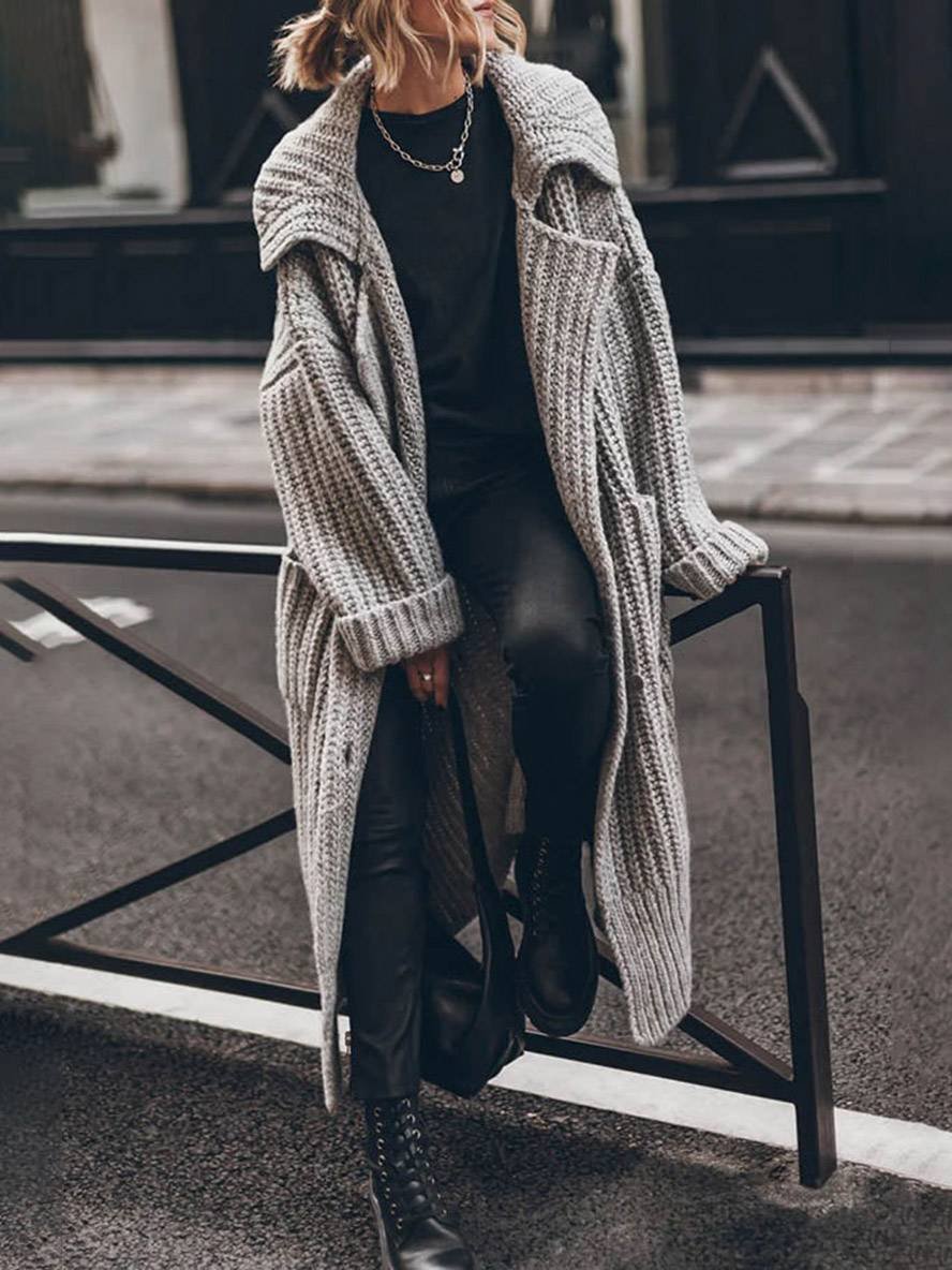 Damen Cardigan aus Rippstrick, Oversized Maxi-Schnitt in Grau