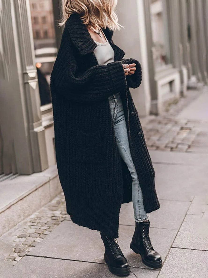 Damen Cardigan aus Rippstrick, Oversized Maxi-Schnitt in Schwarz