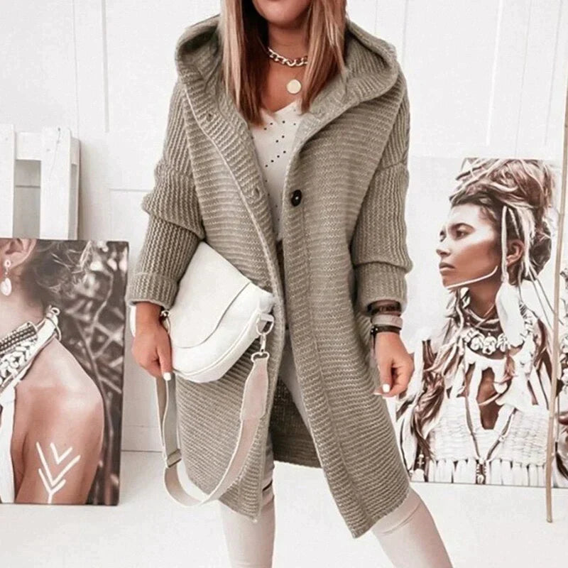Damen Cardigan mit Kapuze für den Herbst in Beige 1