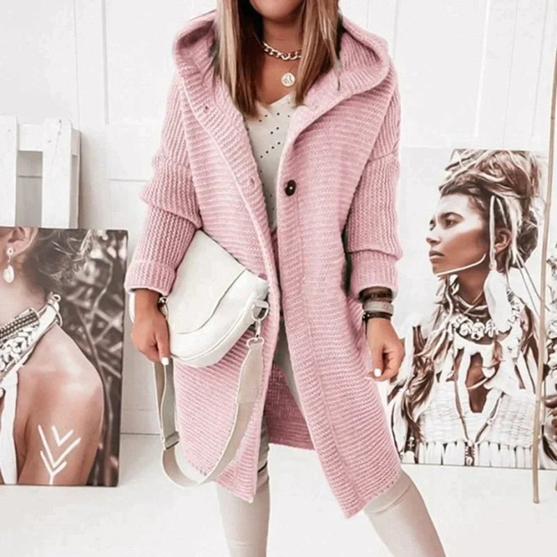 Damen Cardigan mit Kapuze für den Herbst in Rosa 1
