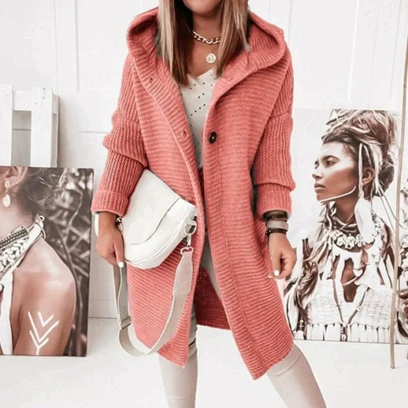 Damen Cardigan mit Kapuze für den Herbst in Rot