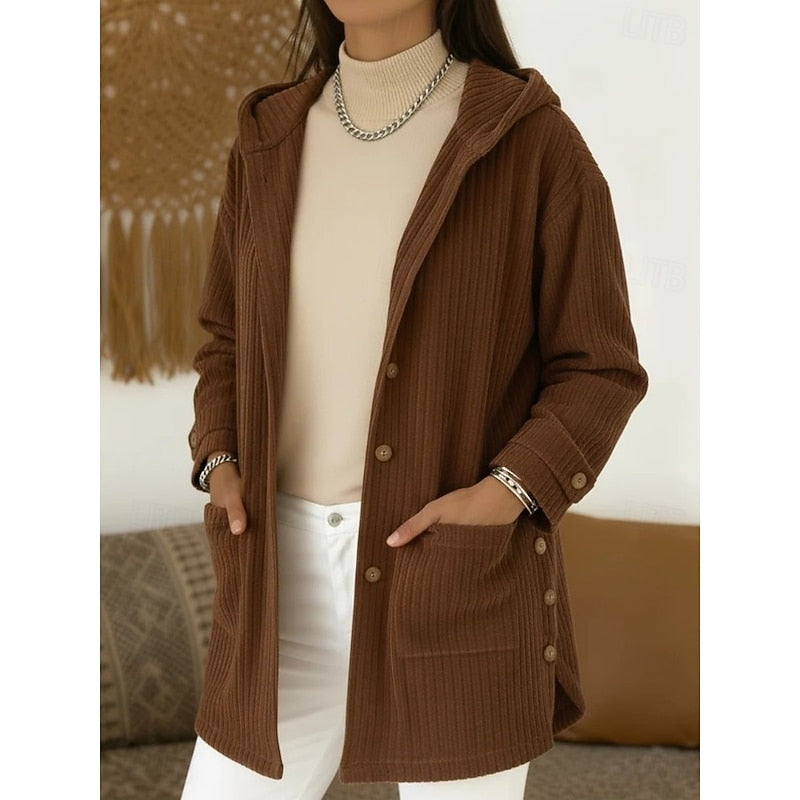 Damen Cardigan mit Seitentaschen für Herbst in Kaffee