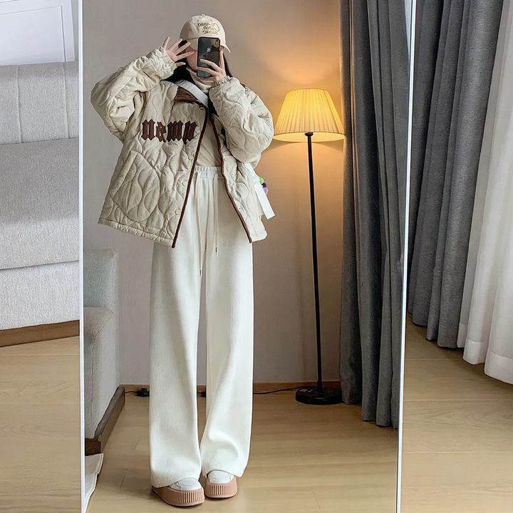 Damen Cargohose aus Chenille mit wärmender Fütterung in Apricot 05 dünn ohne Taschen