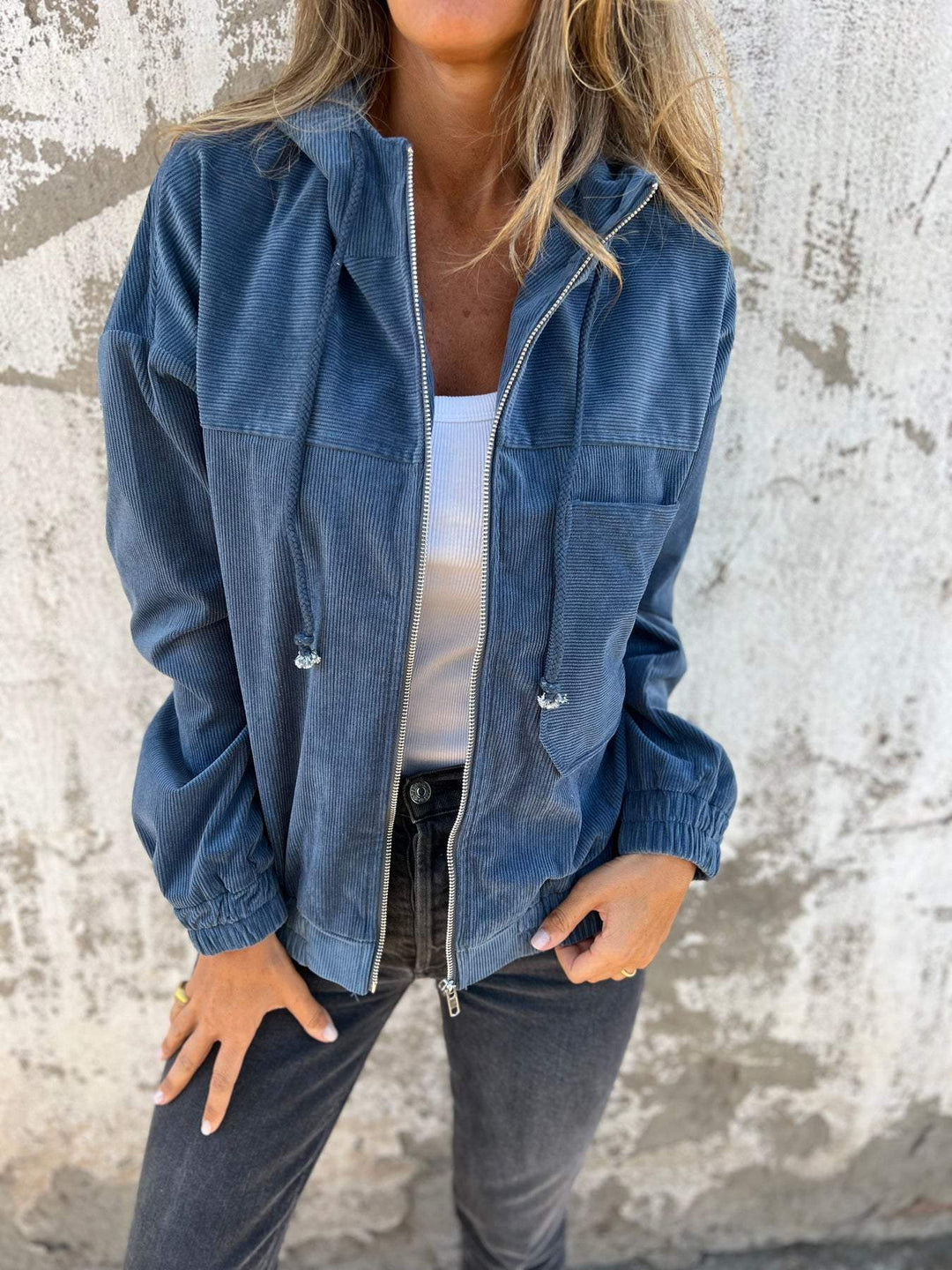 Damen Casual-Jacke aus Baumwolle für Herbst in Blau