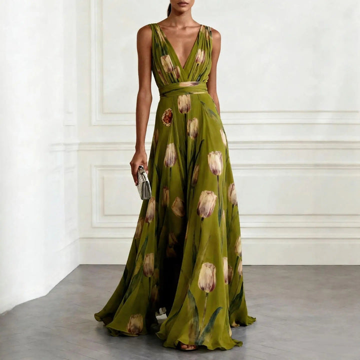 Damen Chiffon Maxikleid für festliche Hochzeitsgäste in Grün