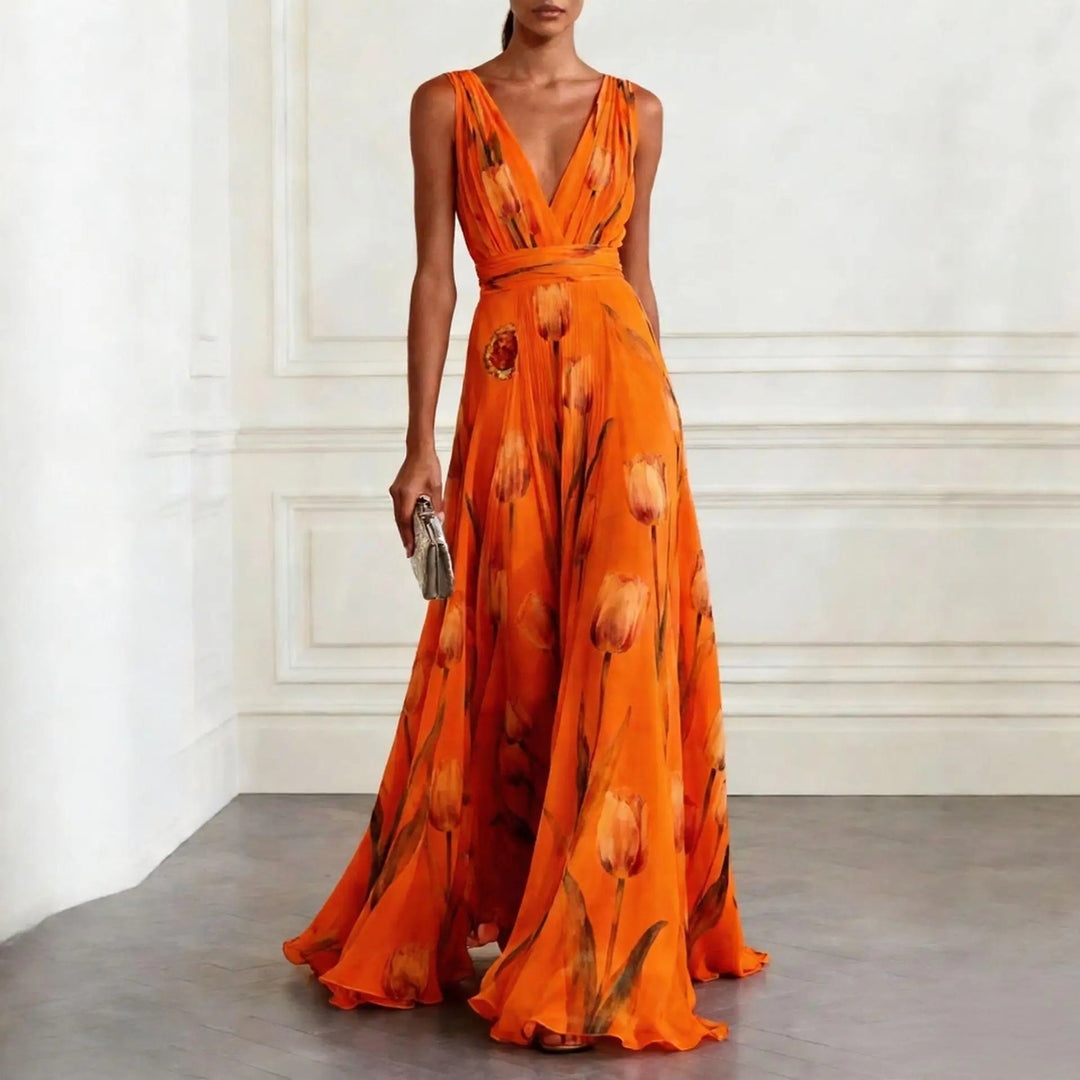 Damen Chiffon Maxikleid für festliche Hochzeitsgäste in Orange