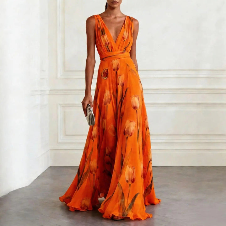 Damen Chiffon Maxikleid für festliche Hochzeitsgäste in Orange