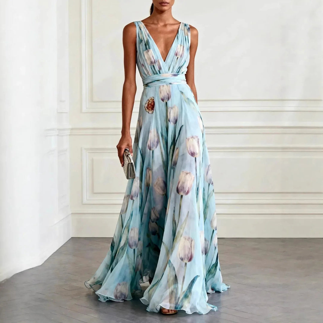 Damen Chiffon Maxikleid für festliche Hochzeitsgäste in Sky Blue