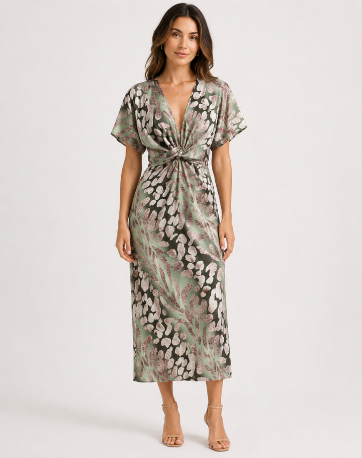 Damen Cocktailkleid Maxi mit fließender Linie in Grün
