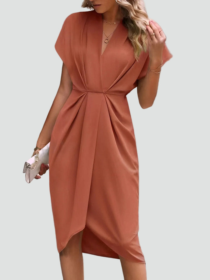 Damen Cocktailkleid Midi im eleganten Wickelstil in Koraal