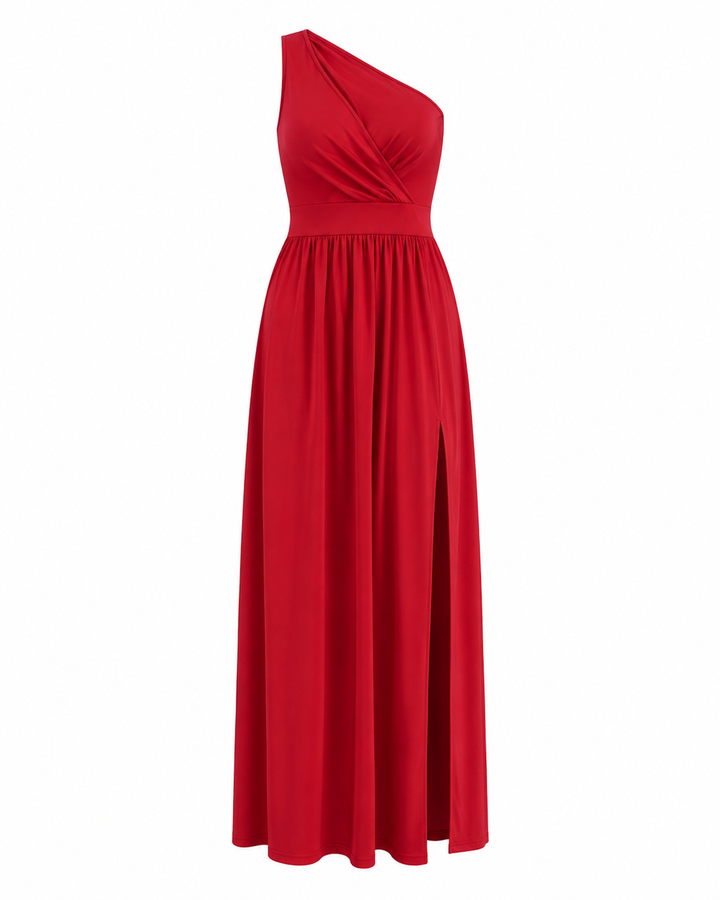 Damen Cocktailkleid mit asymmetrischer Schulter und Maxilänge (5)