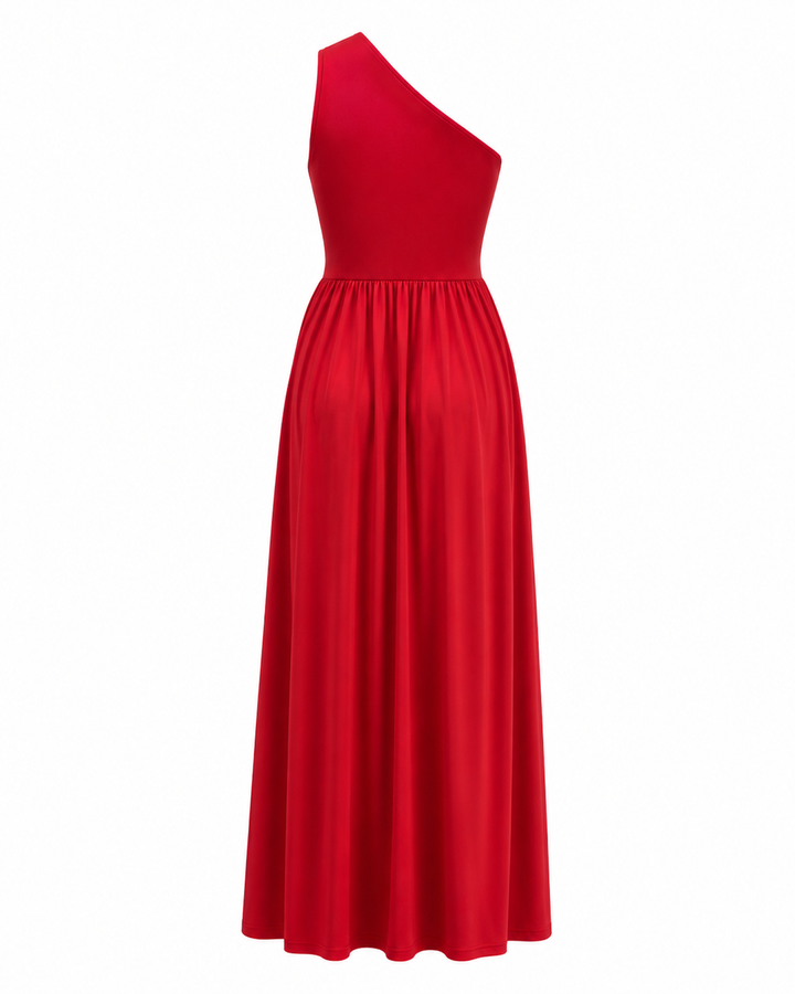 Damen Cocktailkleid mit asymmetrischer Schulter und Maxilänge (6)