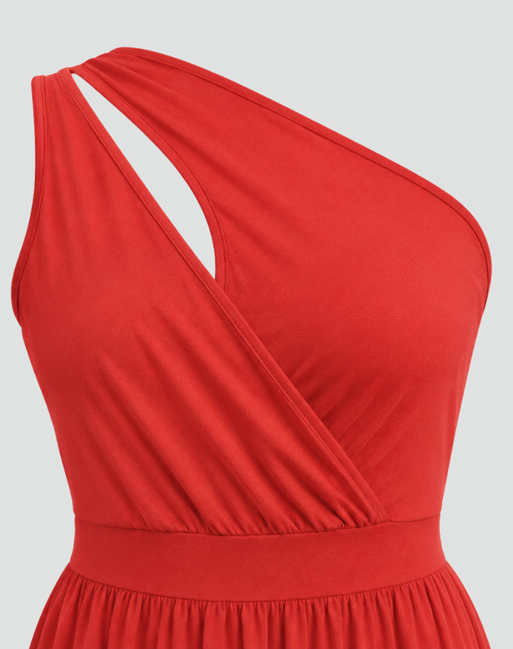 Damen Cocktailkleid mit asymmetrischer Schulter und Maxilänge (9)