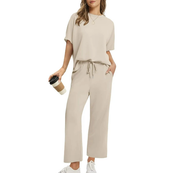 Damen Comfort-Set mit Ankelhose aus Baumwolle in Beige