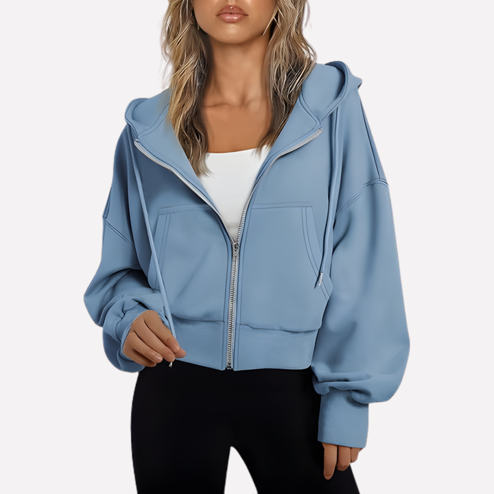 Damen Cropped Zip Hoodie Relaxed Fit in Hellblau