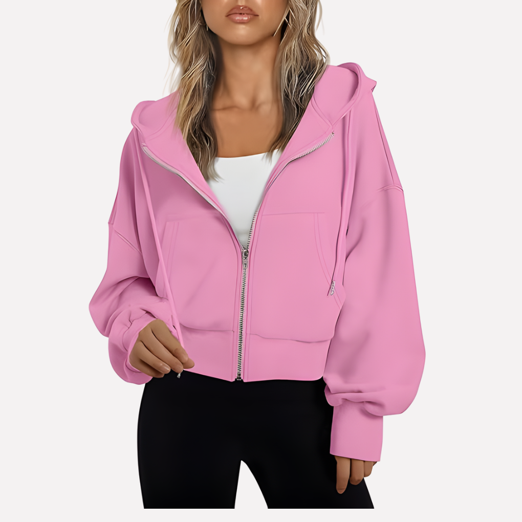 Damen Cropped Zip Hoodie Relaxed Fit in Rosa