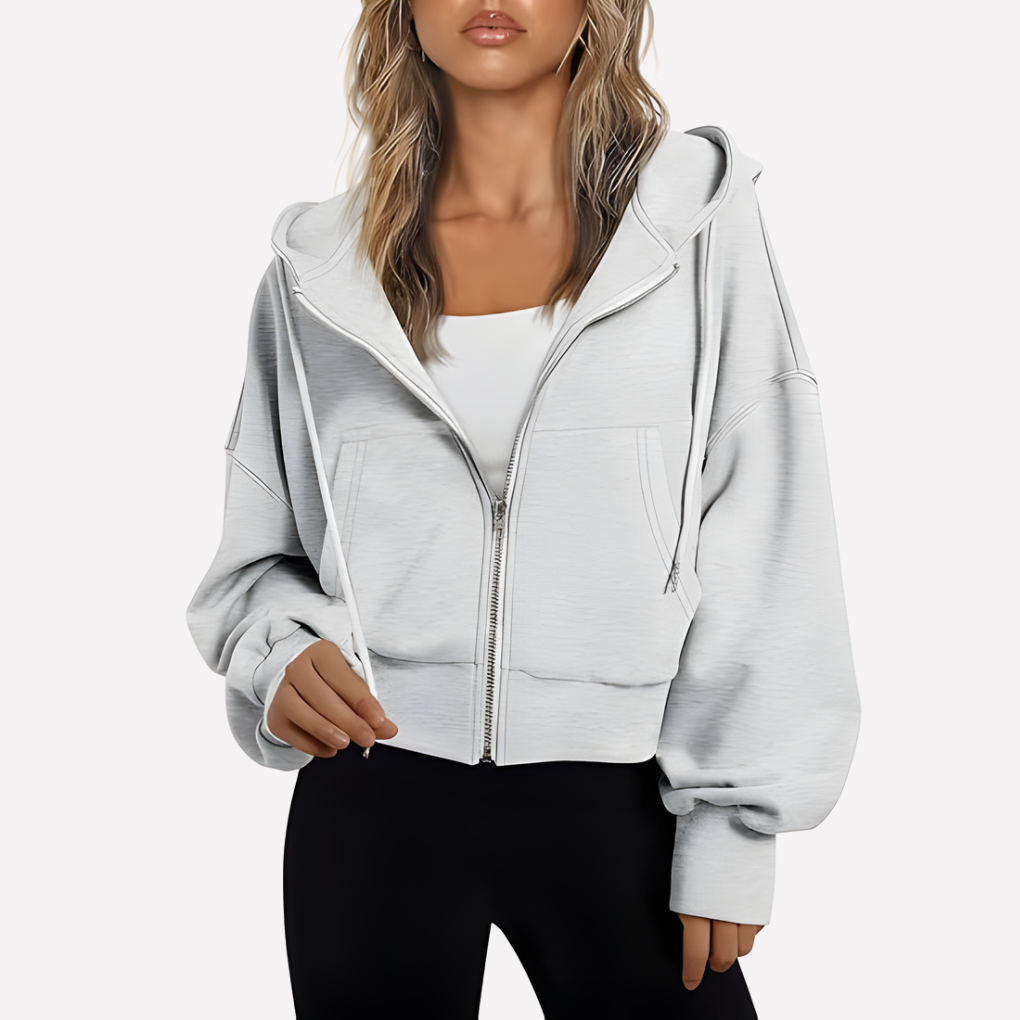 Damen Cropped Zip Hoodie Relaxed Fit in Weiß