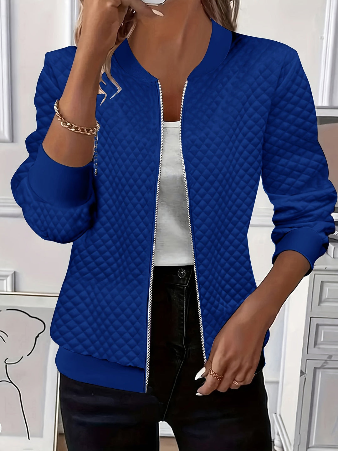Damen Elegante Gesteppte Jacke in Blau