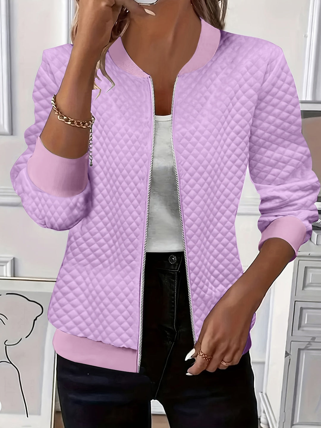 Damen Elegante Gesteppte Jacke in Lila