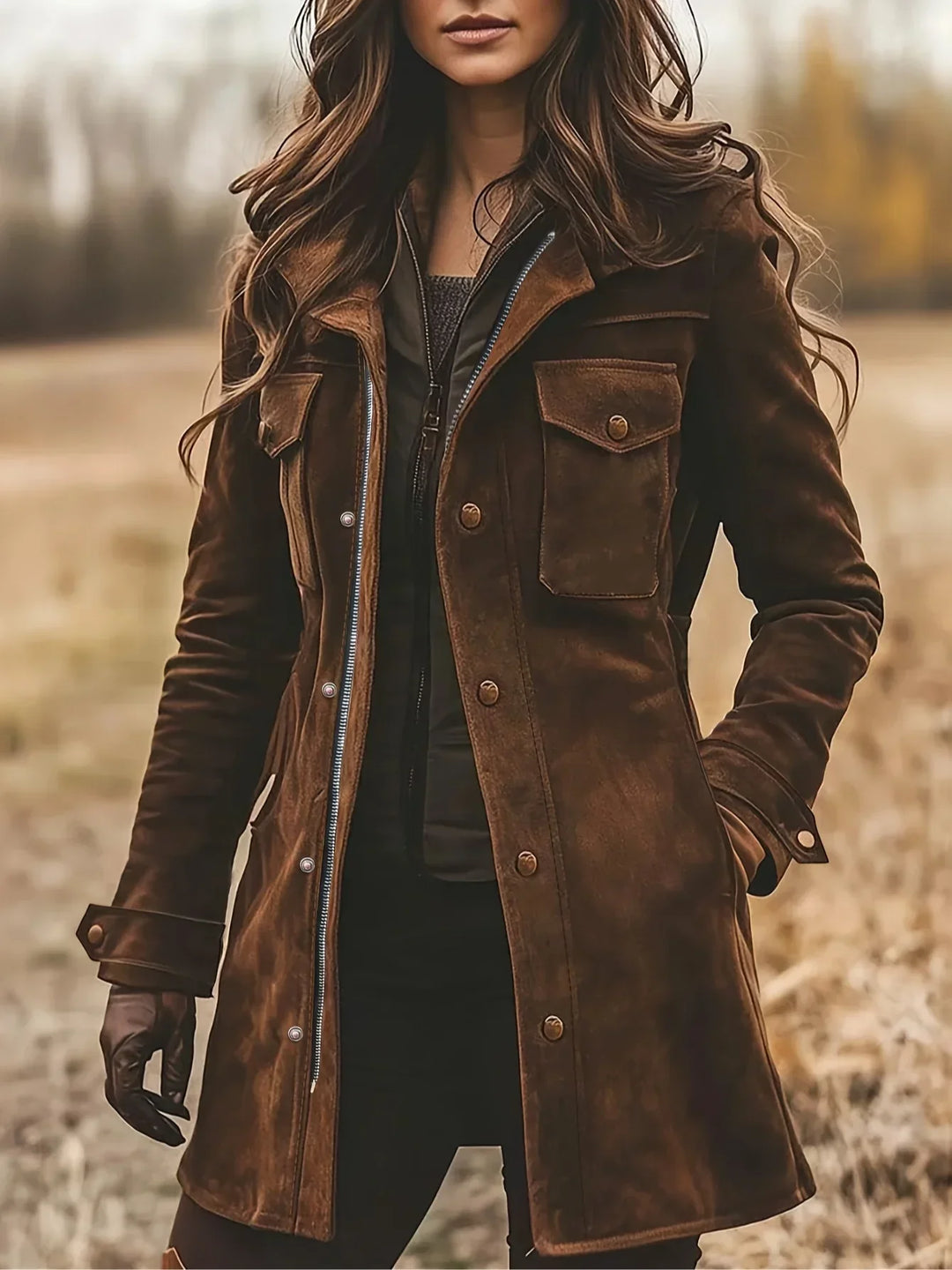 Damen Elegante Herbstjacke mit Notch-Kragen in Braun
