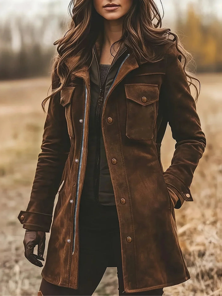 Damen Elegante Herbstjacke mit Notch-Kragen in Braun