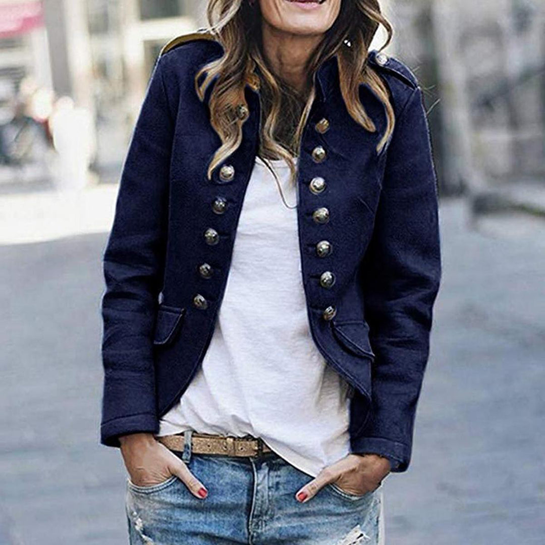 Damen Elegante Kragen-Jacke in Dunkelblau