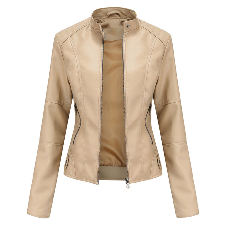 Damen Elegante Kunstleder Bikerjacke in Aprikose