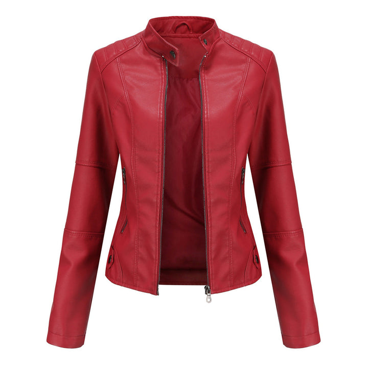 Damen Elegante Kunstleder Bikerjacke in Rot