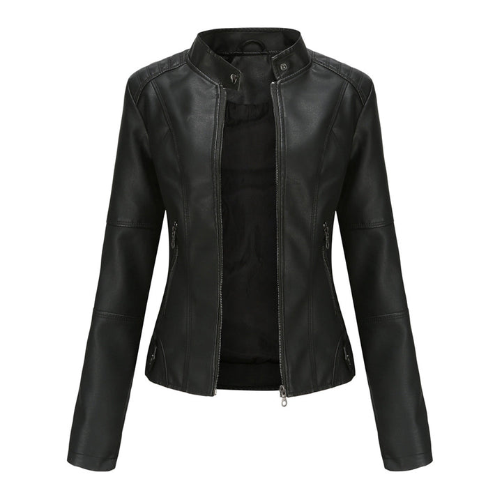 Damen Elegante Kunstleder Bikerjacke in Schwarz