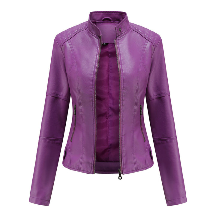 Damen Elegante Kunstleder Bikerjacke in Violett